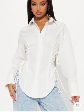 Fashion Nova White Lace-Up Side Blouse